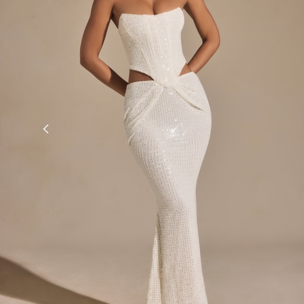 Oh Polly Saphira Embellished Cut-Out Draped Corset Gown